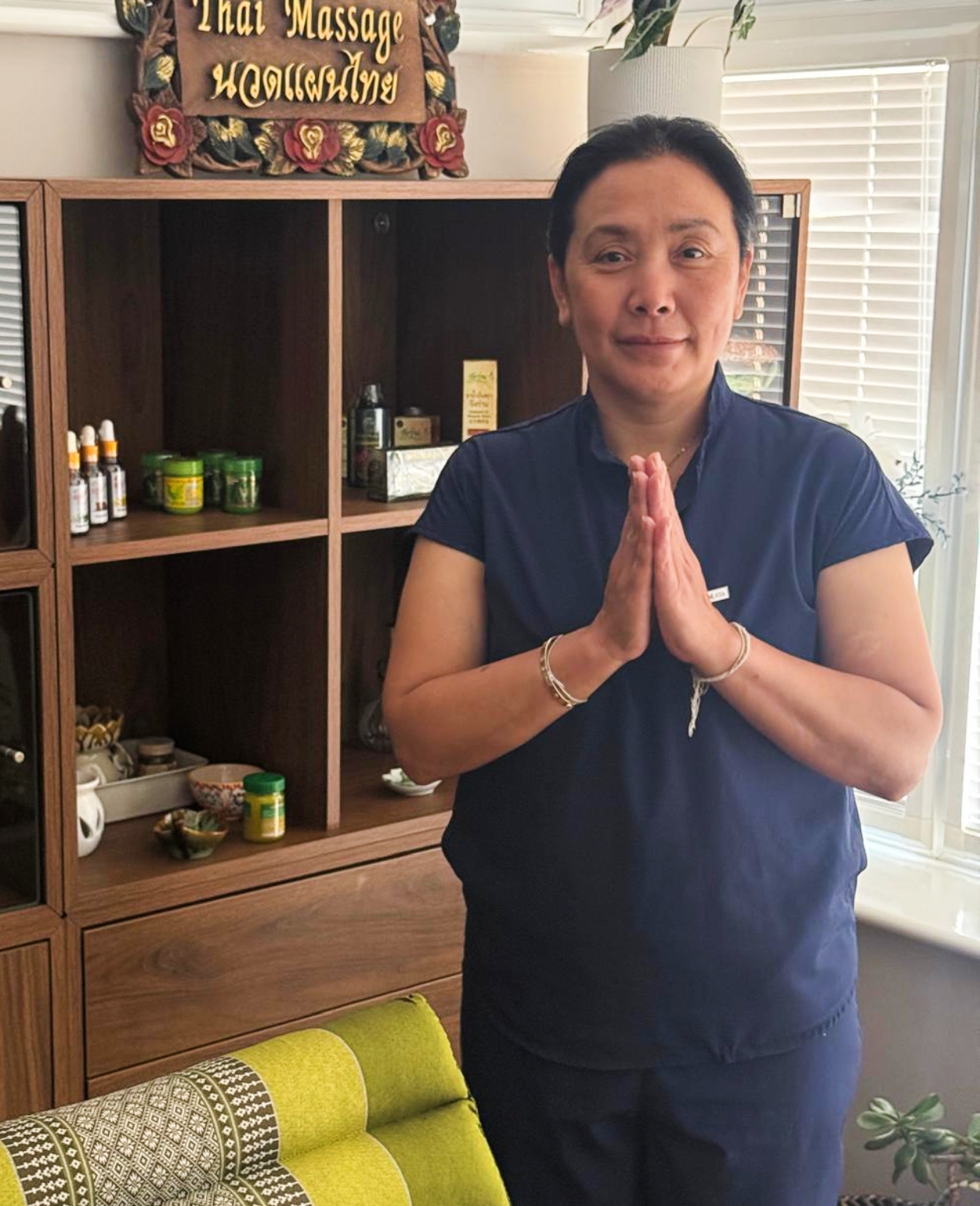 Wan, founder and therapist at Sabai Sabai Thai Massage studio in Chester